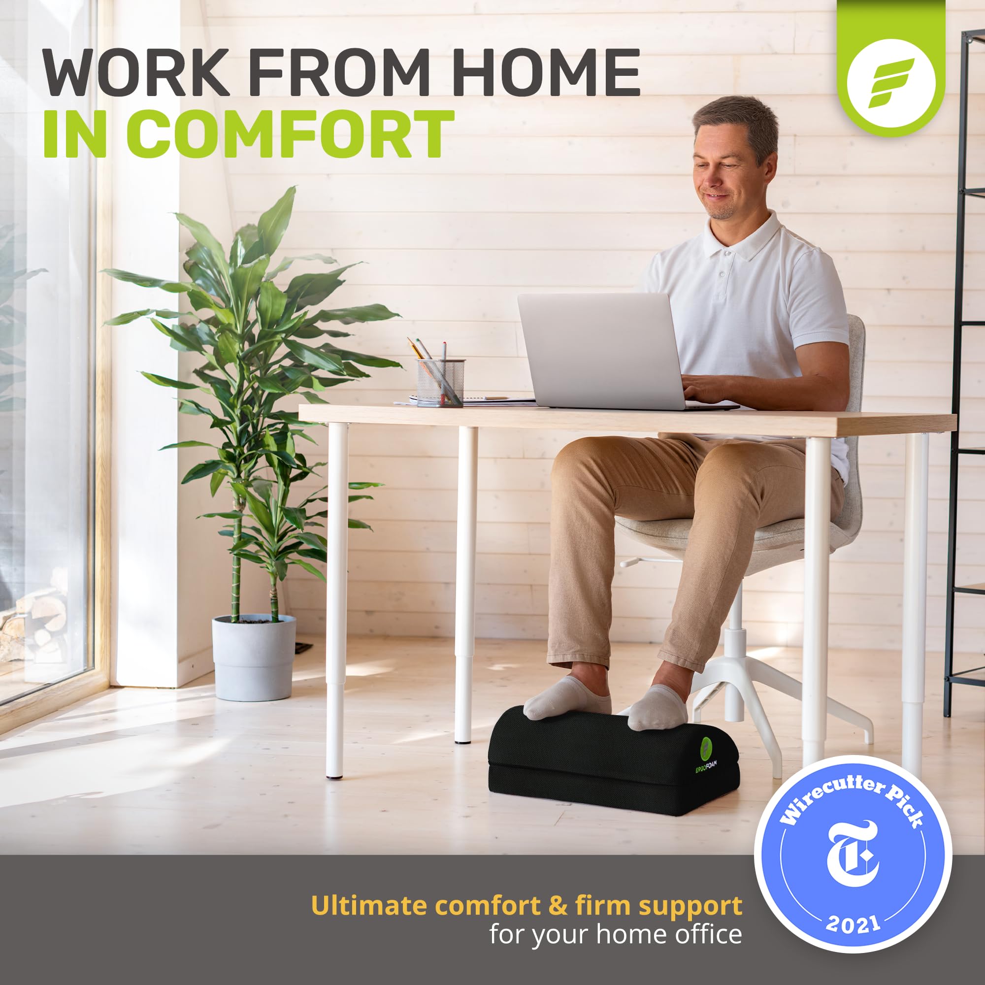 ErgoFoam Foot Rest for Under Desk - Chiropractor-Endorsed Orthopedic Teardrop Design - 2-in-1 Adjustable Premium Footrest for Work - Ergonomic for Lumbar, Back, Knee Pain