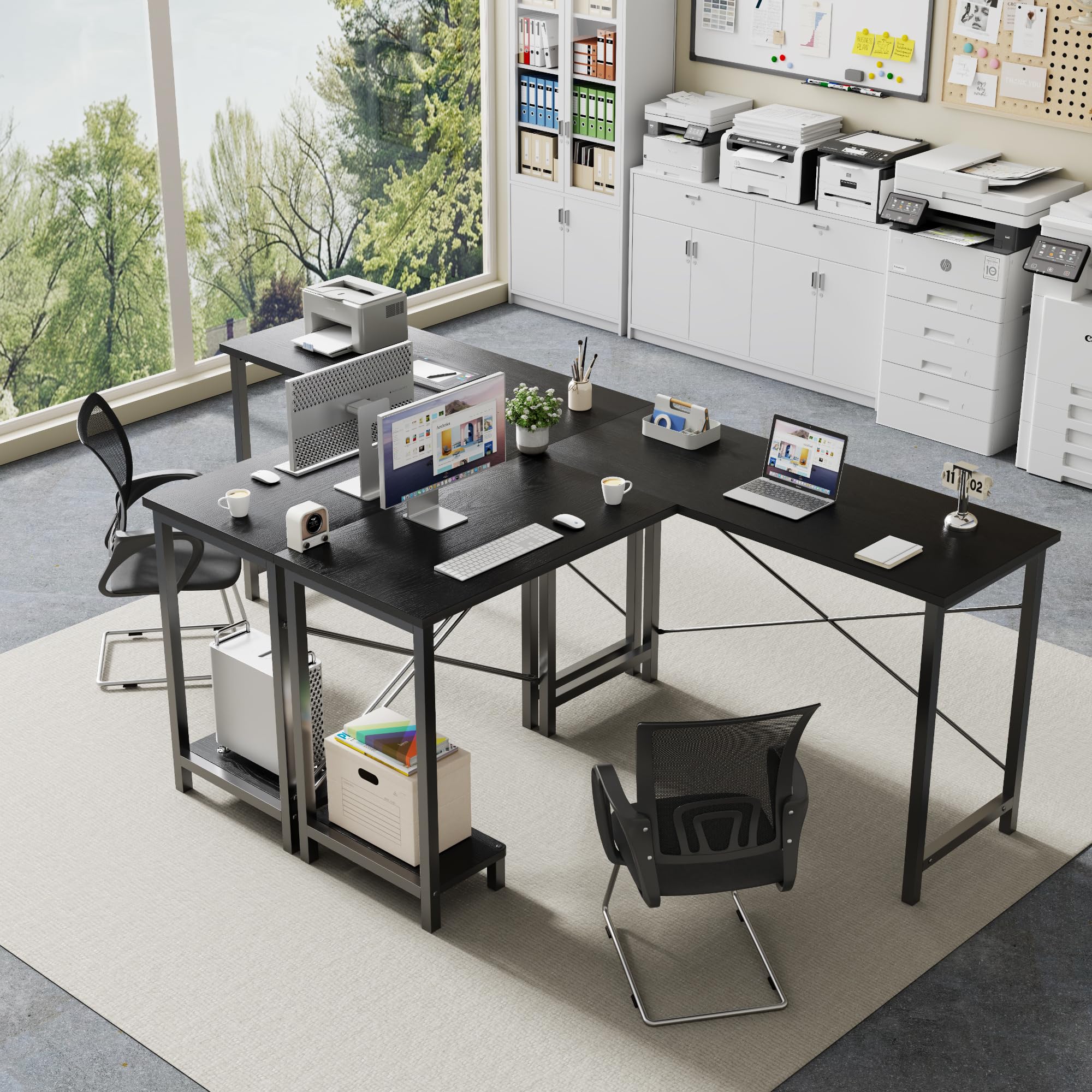 DUMOS L Shaped Desk, Computer Gaming Desks Corner Office Table with CPU Shelf for Home Study Writing Work Station 50 Inch