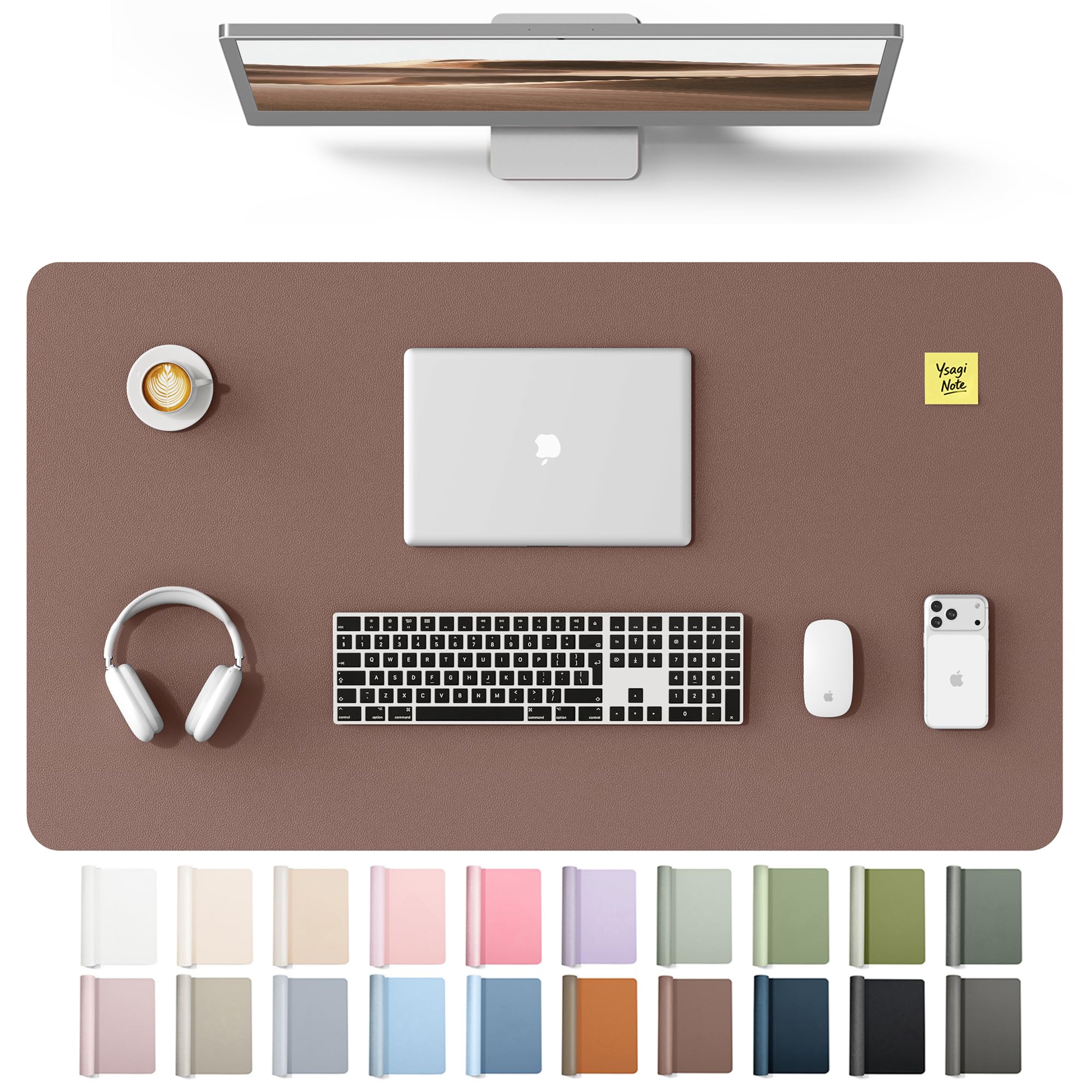 YSAGi Leather Desk Mat, Large Mouse Mat, Non-Slip Desk Pad Desk Protector Mat, Waterproof PU Leather Laptop Mat Table Mat Desk Writing Pad for Office and Home