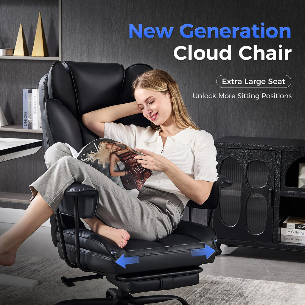 amseatec Office Chair, Big and Tall Office Chair Ergonomic Chair Home Office Desk Chairs Reclining High Back Leather Chair with Lumbar Support