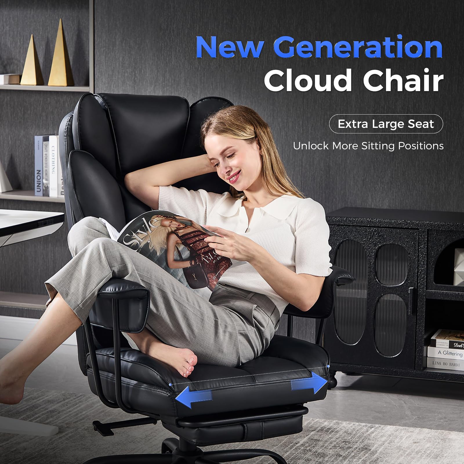 amseatec Office Chair, Big and Tall Office Chair Ergonomic Chair Home Office Desk Chairs Reclining High Back Leather Chair with Lumbar Support