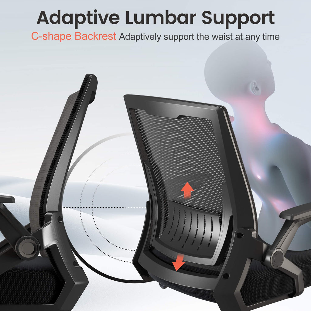 GTPLAYER Ergonomic Office Chair with Flip-up Armrests Executive Computer Chair for Home Office, Breathable Mesh & Adaptive Lumbar Support