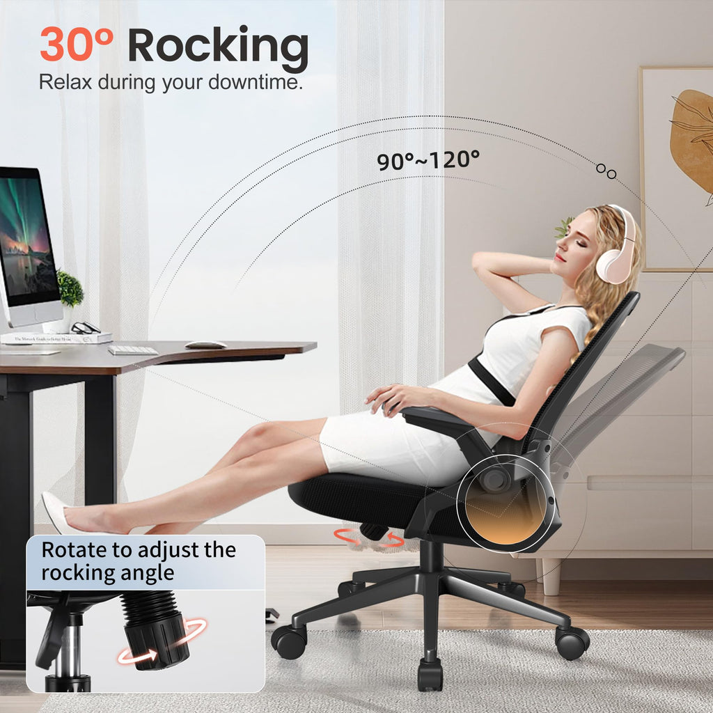 GTPLAYER Ergonomic Office Chair with Flip-up Armrests Executive Computer Chair for Home Office, Breathable Mesh & Adaptive Lumbar Support