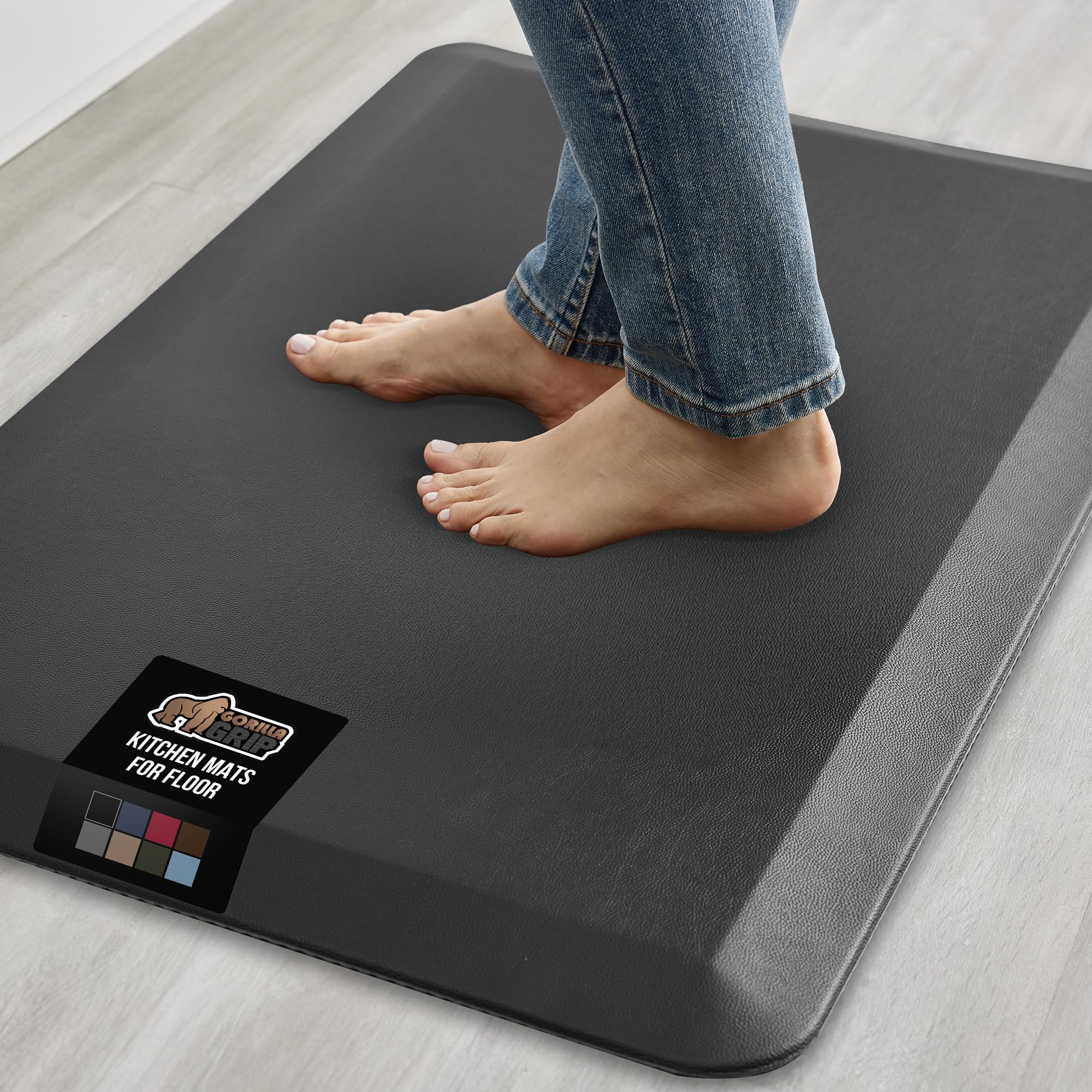 GORILLA GRIP Comfortable Cushioned Kitchen Mats for Floor, Waterproof and Stain Resistant Soft Top, 3/4 Inch Thick Ergonomic Standing Desk Anti Fatigue Mat, Foam Supports Ankles and Feet