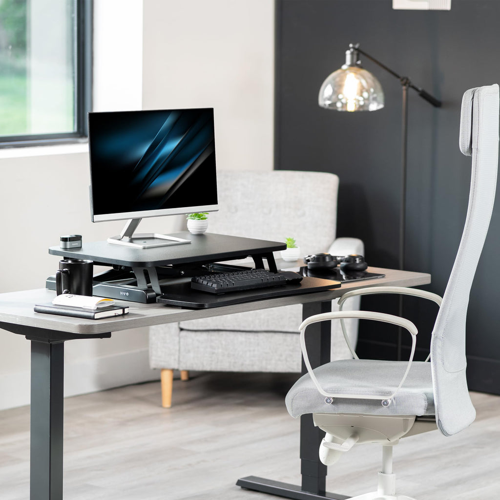 VIVO Desk Converter, K Series, Height Adjustable Sit to Stand Riser, Dual Monitor and Laptop Workstation with Wide Keyboard Tray