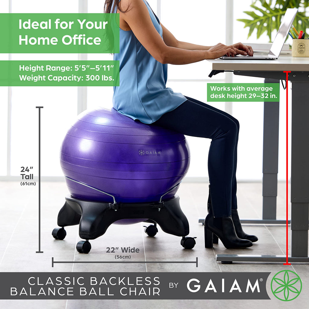 Gaiam Classic Balance Ball Chair – Exercise Stability Yoga Ball Premium Ergonomic Chair for Home and Office Desk with Air Pump, Exercise Guide and Satisfaction