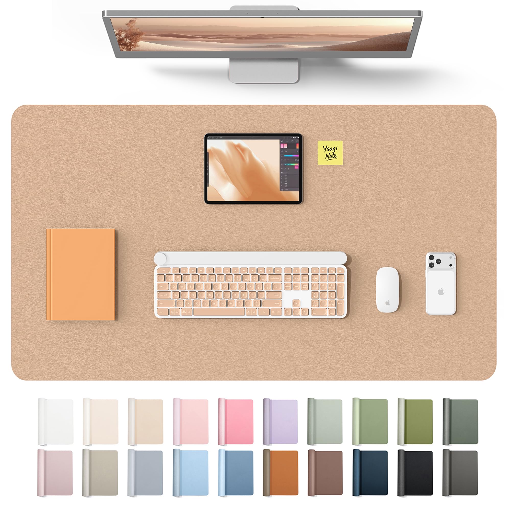 YSAGi Leather Desk Mat, Large Mouse Mat, Non-Slip Desk Pad Desk Protector Mat, Waterproof PU Leather Laptop Mat Table Mat Desk Writing Pad for Office and Home