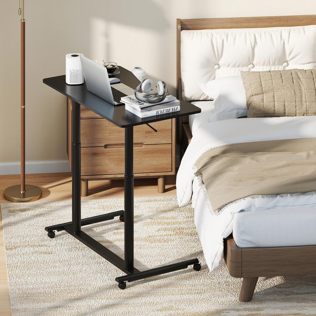 Tangkula Computer Desk Home Office Dorm Rolling Wooden Top Height Adjustable Sit-to-Stand Desk Portable Writing Study Table Notebook Laptop Desk