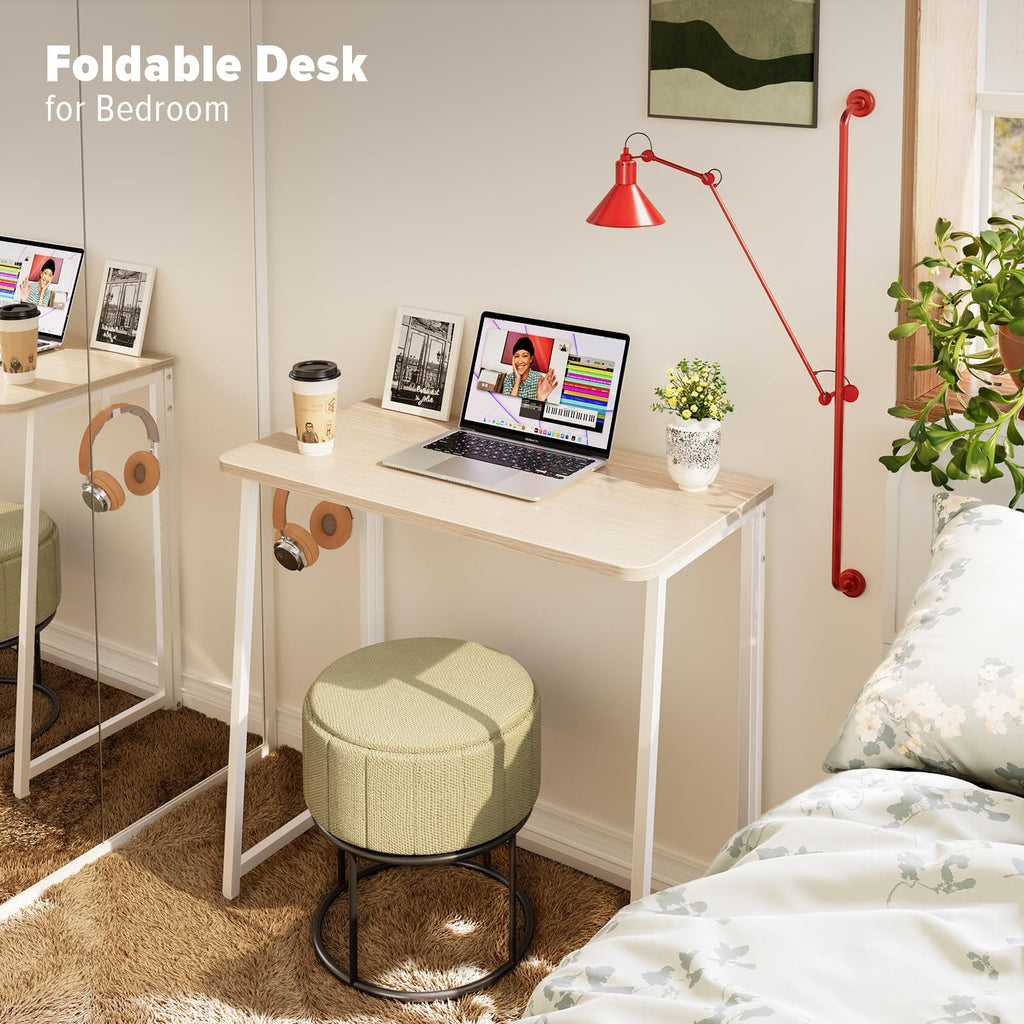 WOHOMO Folding Computer Desk, Small Writing Foldable Desk, Space-Saving Laptop Table, Easy Assemble Workstation for Home Office