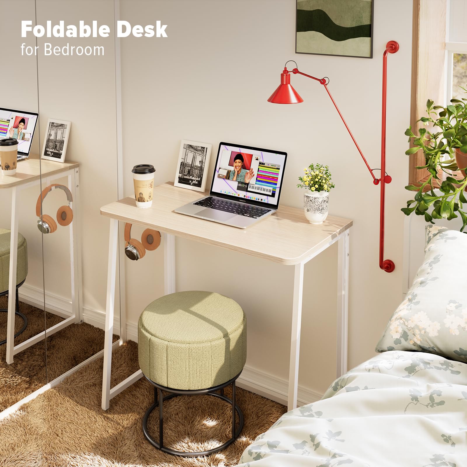 WOHOMO Folding Computer Desk, Small Writing Foldable Desk, Space-Saving Laptop Table, Easy Assemble Workstation for Home Office