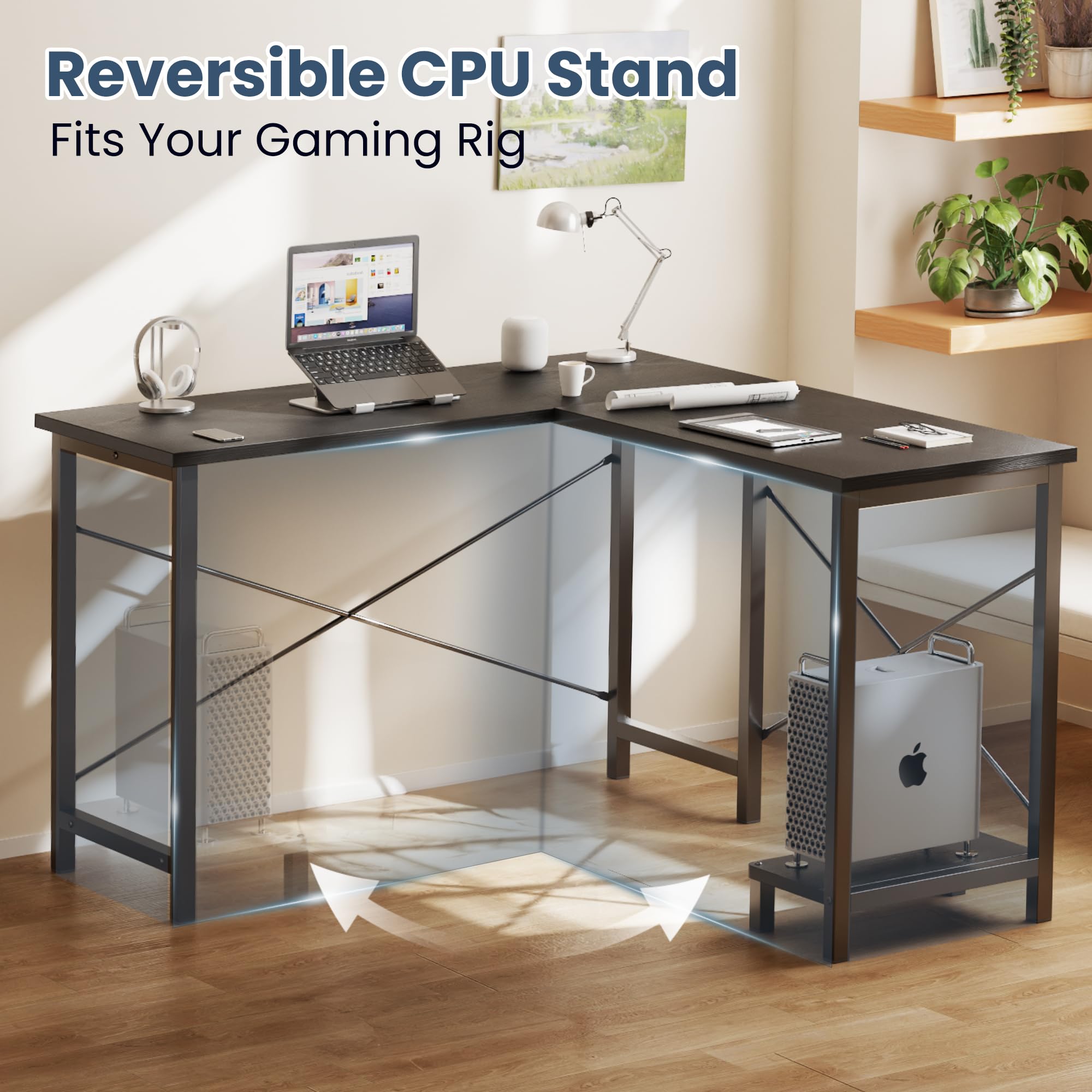 DUMOS L Shaped Desk, Computer Gaming Desks Corner Office Table with CPU Shelf for Home Study Writing Work Station 50 Inch