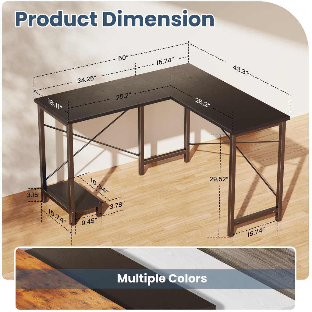 DUMOS L Shaped Desk, Computer Gaming Desks Corner Office Table with CPU Shelf for Home Study Writing Work Station 50 Inch