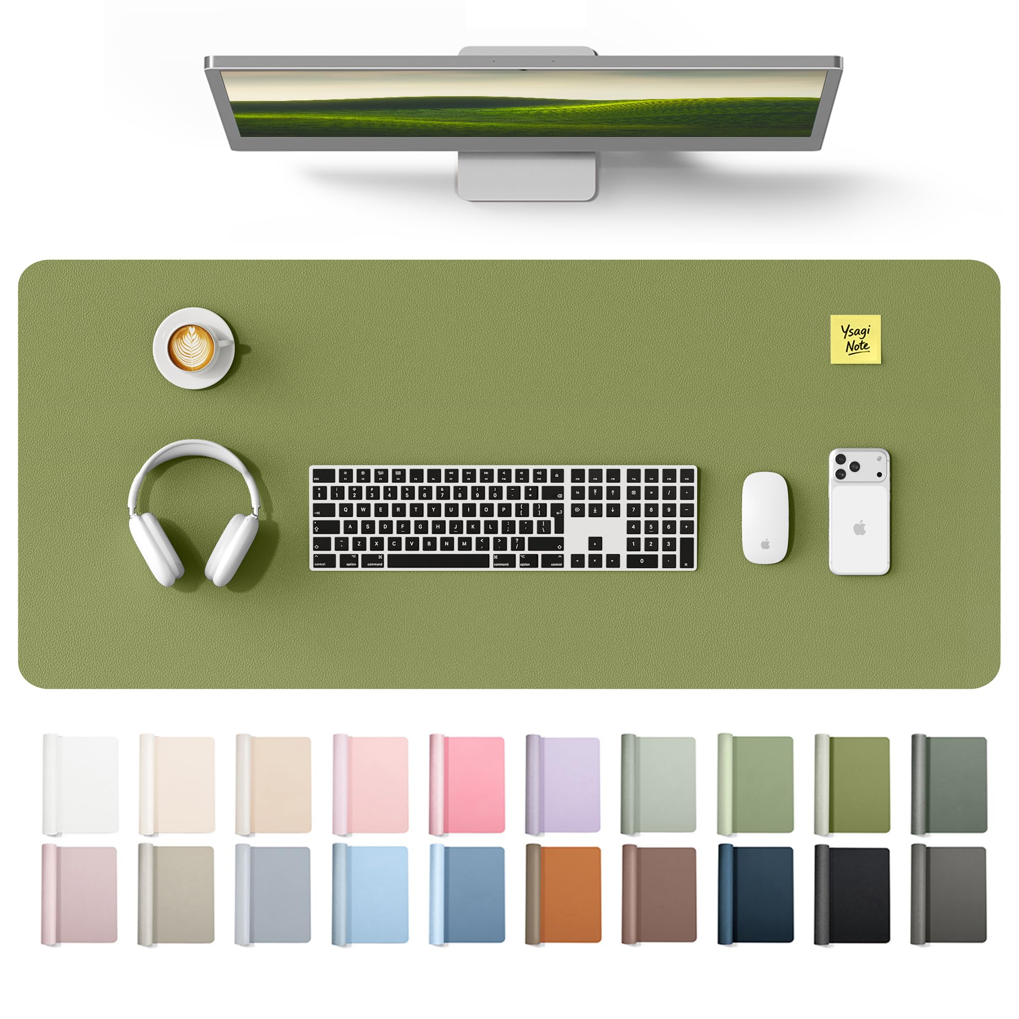 YSAGi Leather Desk Mat, Large Mouse Mat, Non-Slip Desk Pad Desk Protector Mat, Waterproof PU Leather Laptop Mat Table Mat Desk Writing Pad for Office and Home