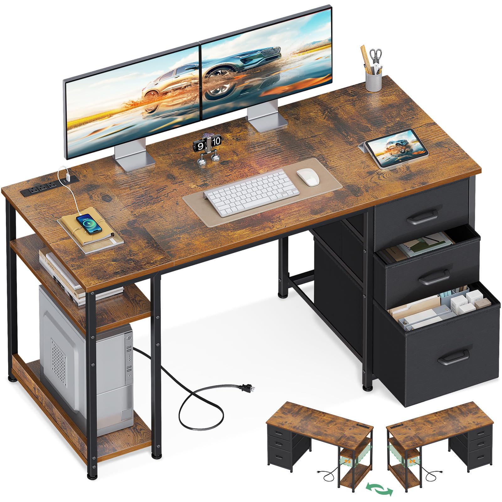 AODK Computer Desk with 3 Drawers
