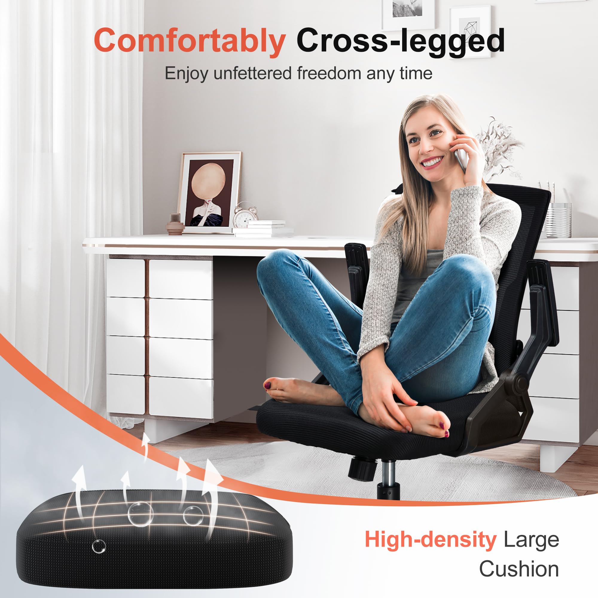 GTPLAYER Ergonomic Office Chair with Flip-up Armrests Executive Computer Chair for Home Office, Breathable Mesh & Adaptive Lumbar Support