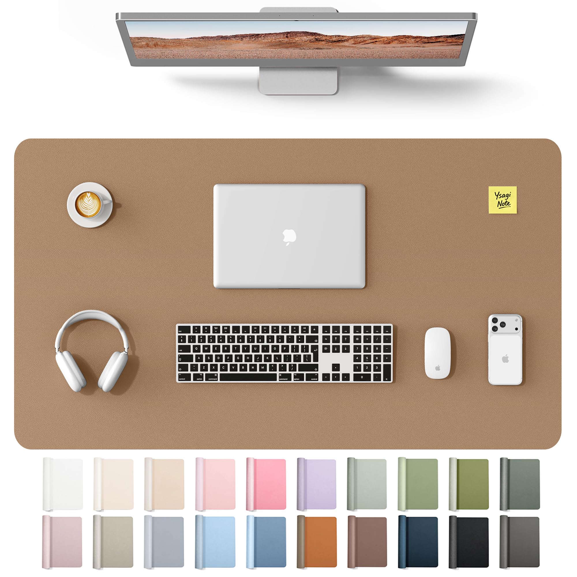 YSAGi Leather Desk Mat, Large Mouse Mat, Non-Slip Desk Pad Desk Protector Mat, Waterproof PU Leather Laptop Mat Table Mat Desk Writing Pad for Office and Home