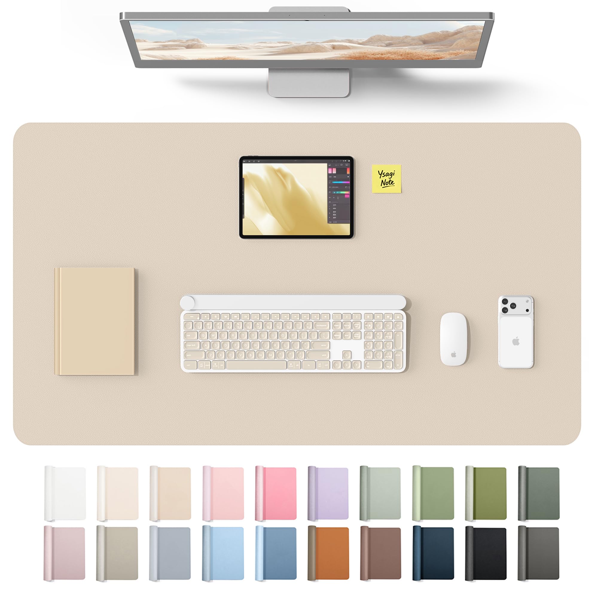 YSAGi Leather Desk Mat, Large Mouse Mat, Non-Slip Desk Pad Desk Protector Mat, Waterproof PU Leather Laptop Mat Table Mat Desk Writing Pad for Office and Home