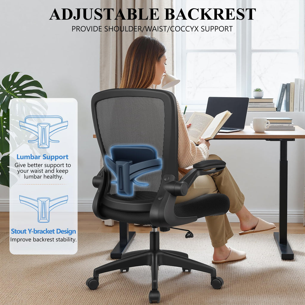 FelixKing Office Chair, Ergonomic Desk Chair Breathable Mesh Chairs Adjustable High Back Lumbar Support Flip-up Armrests, Executive Rolling Swivel Comfy Computer Chairs Home Office Black, Pack of 10