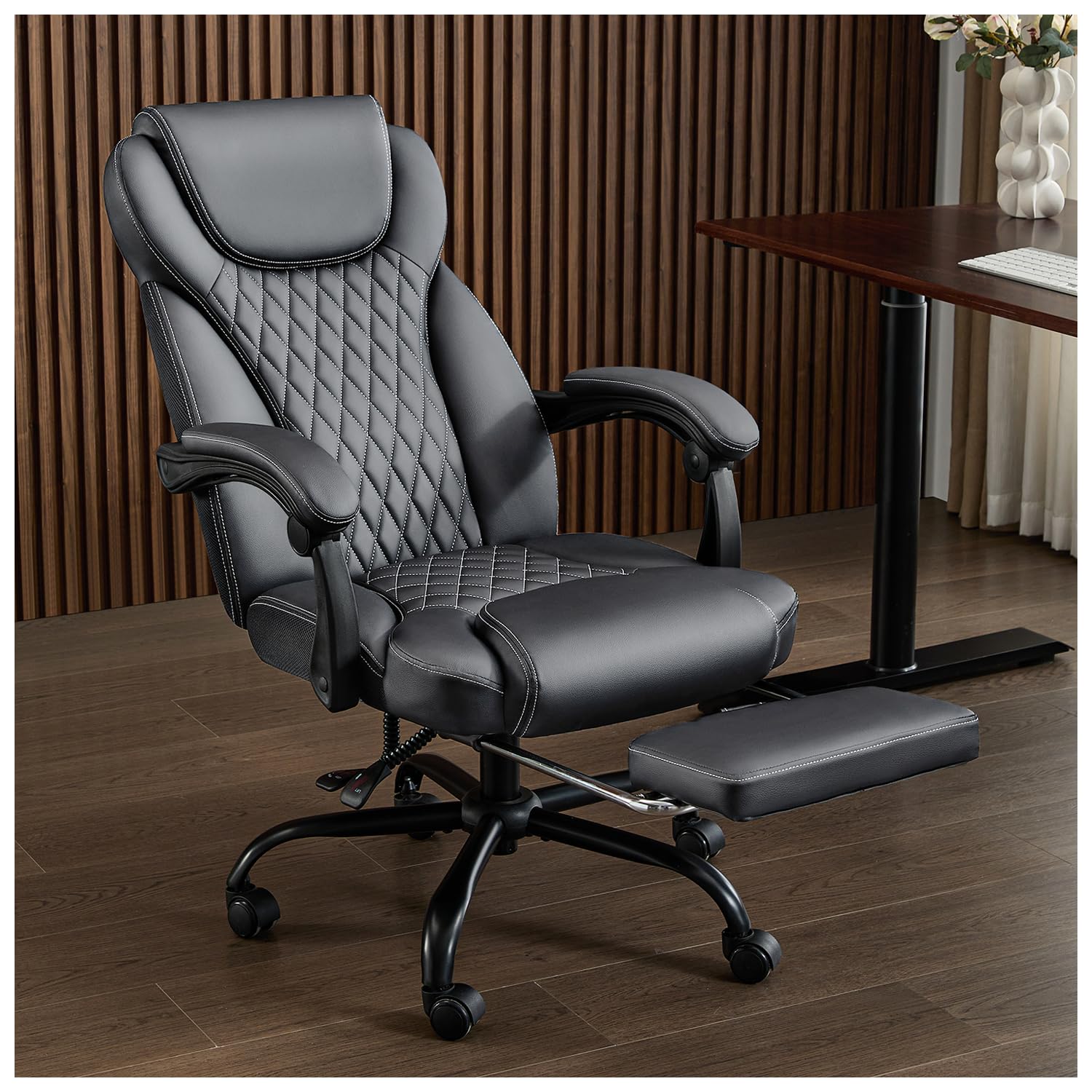 amseatec Office Chair, Big and Tall Office Chair Ergonomic Chair Home Office Desk Chairs Reclining High Back Leather Chair with Lumbar Support