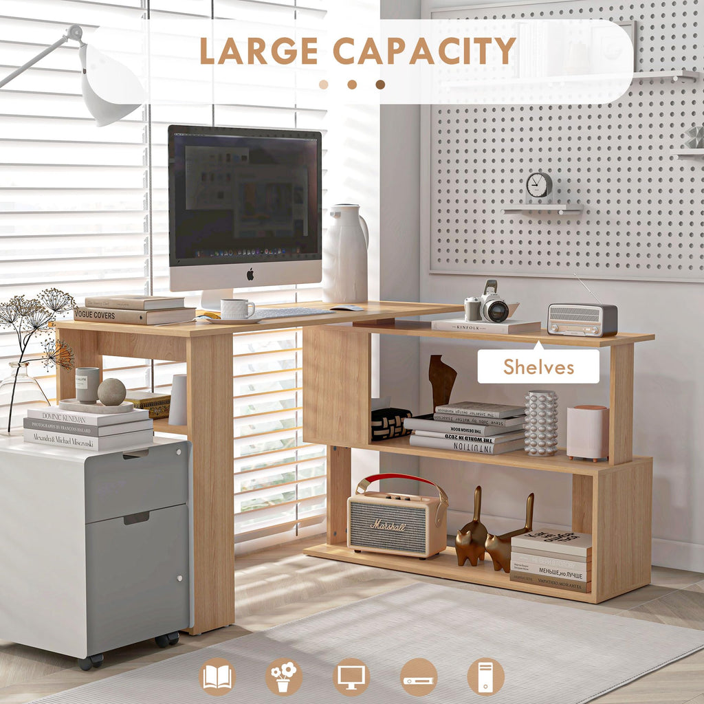 HOMCOM 47 Inch L Shaped Desk, Corner Computer Desk, 360 Degree Rotating Home Office Desk with Storage Shelves, Writing Table Workstation