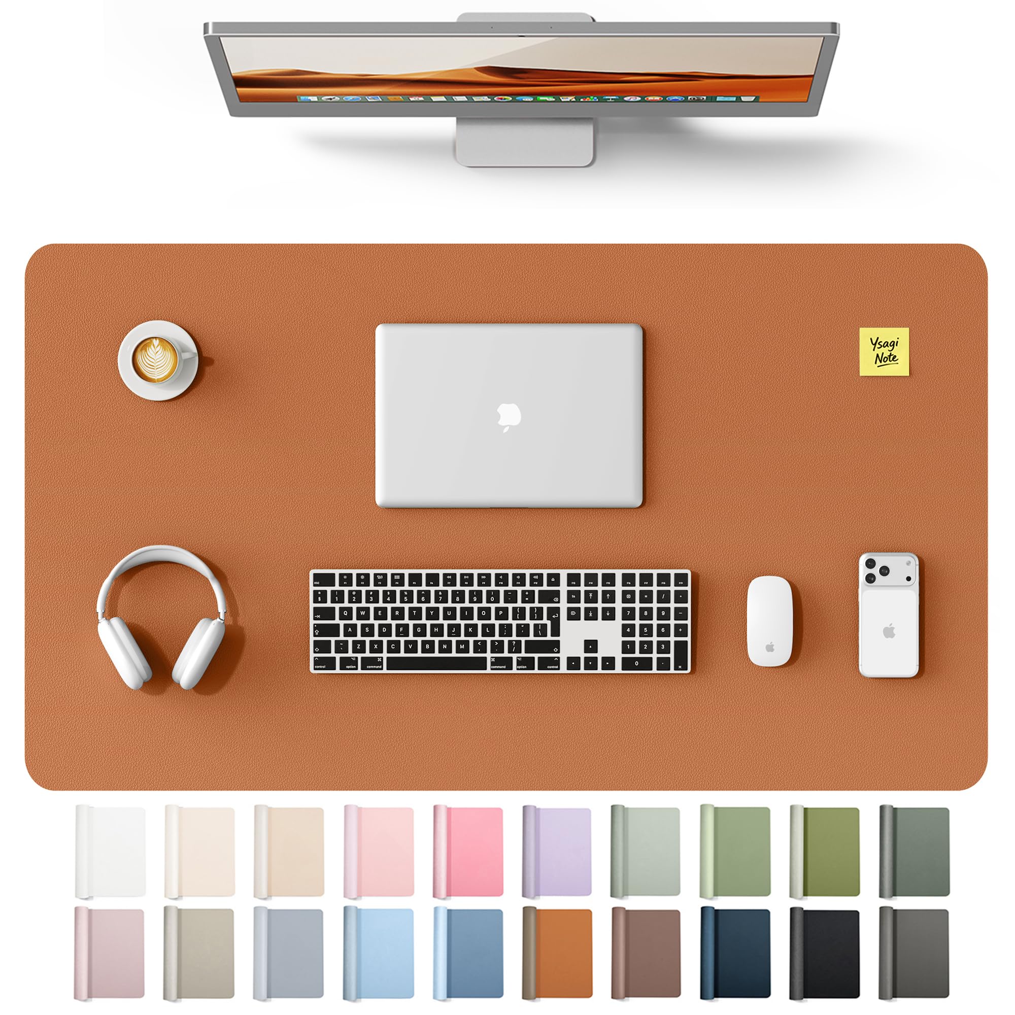 YSAGi Leather Desk Mat, Large Mouse Mat, Non-Slip Desk Pad Desk Protector Mat, Waterproof PU Leather Laptop Mat Table Mat Desk Writing Pad for Office and Home