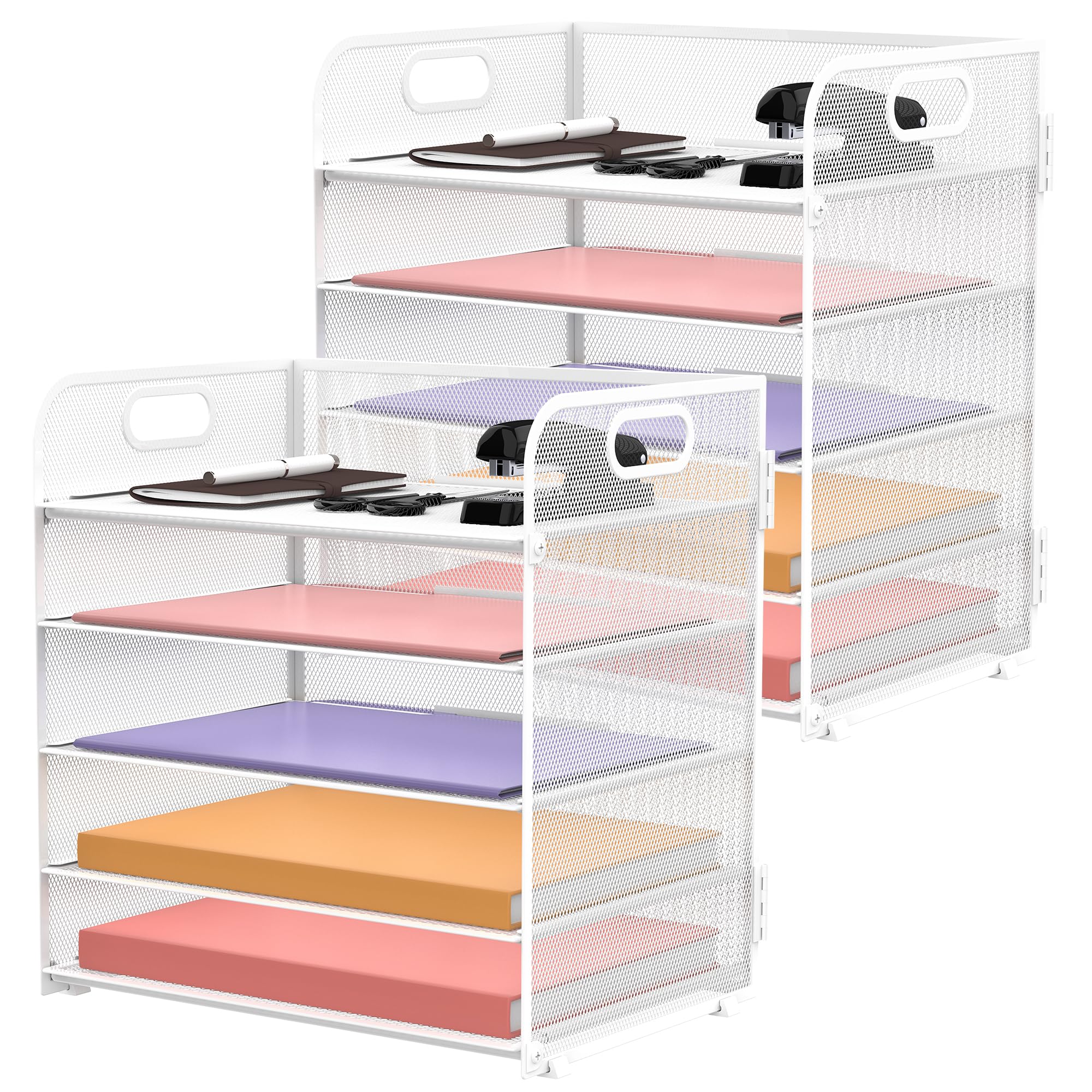 Supeasy 5 Trays Paper Organizer Letter Tray with Handle-Mesh Desk File Organizer,Black Paper Sorter Desk Organizer