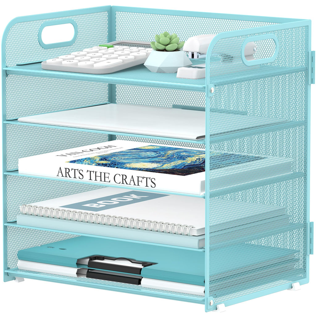 Supeasy 5 Trays Paper Organizer Letter Tray with Handle-Mesh Desk File Organizer,Black Paper Sorter Desk Organizer