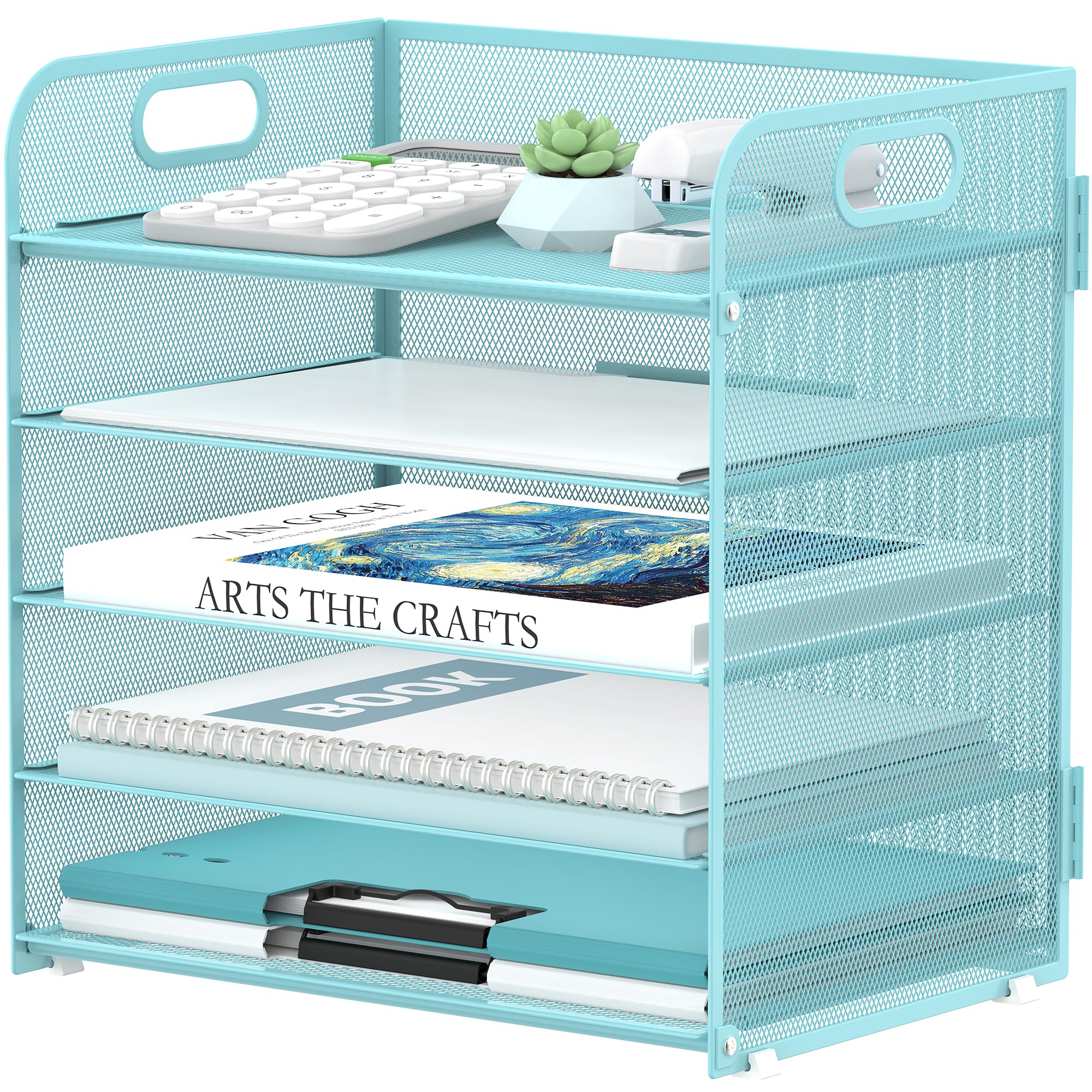 Supeasy 5 Trays Paper Organizer Letter Tray with Handle-Mesh Desk File Organizer,Black Paper Sorter Desk Organizer