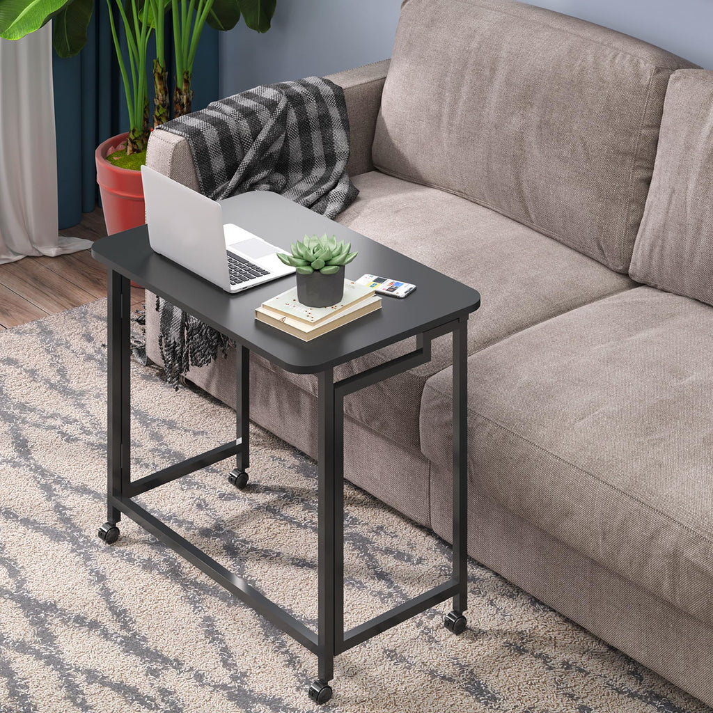4NM Mobile Small Rolling Computer Desk, Folding Laptop Cart Table with Wheels, Portable Office Desk for Small Space Couch Bed
