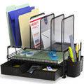 Simple Houseware Desk Organizer with Sliding Drawer, Double Tray and 5 Sections
