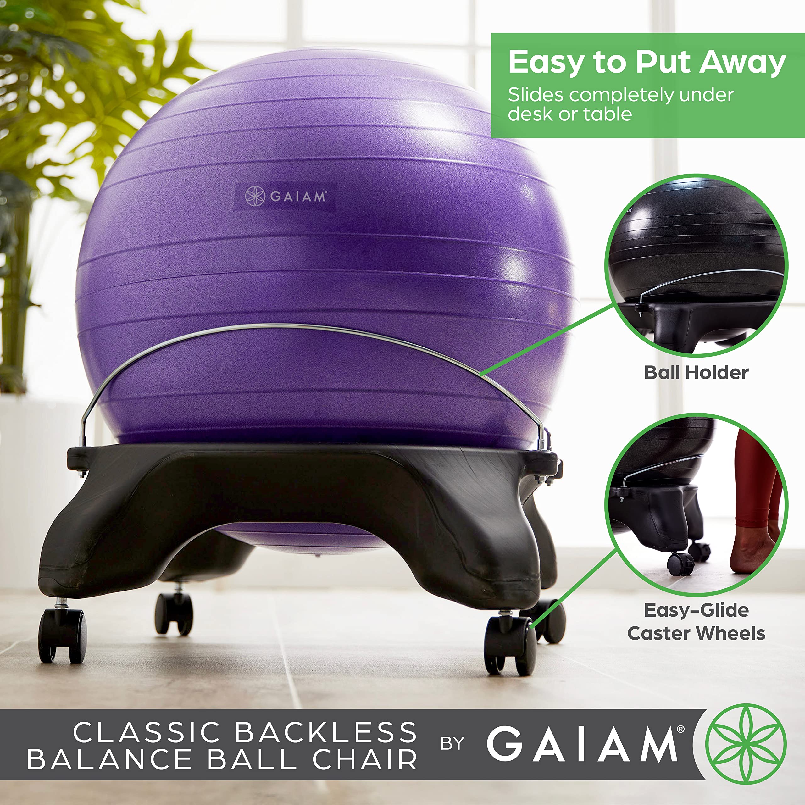 Gaiam Classic Balance Ball Chair – Exercise Stability Yoga Ball Premium Ergonomic Chair for Home and Office Desk with Air Pump, Exercise Guide and Satisfaction