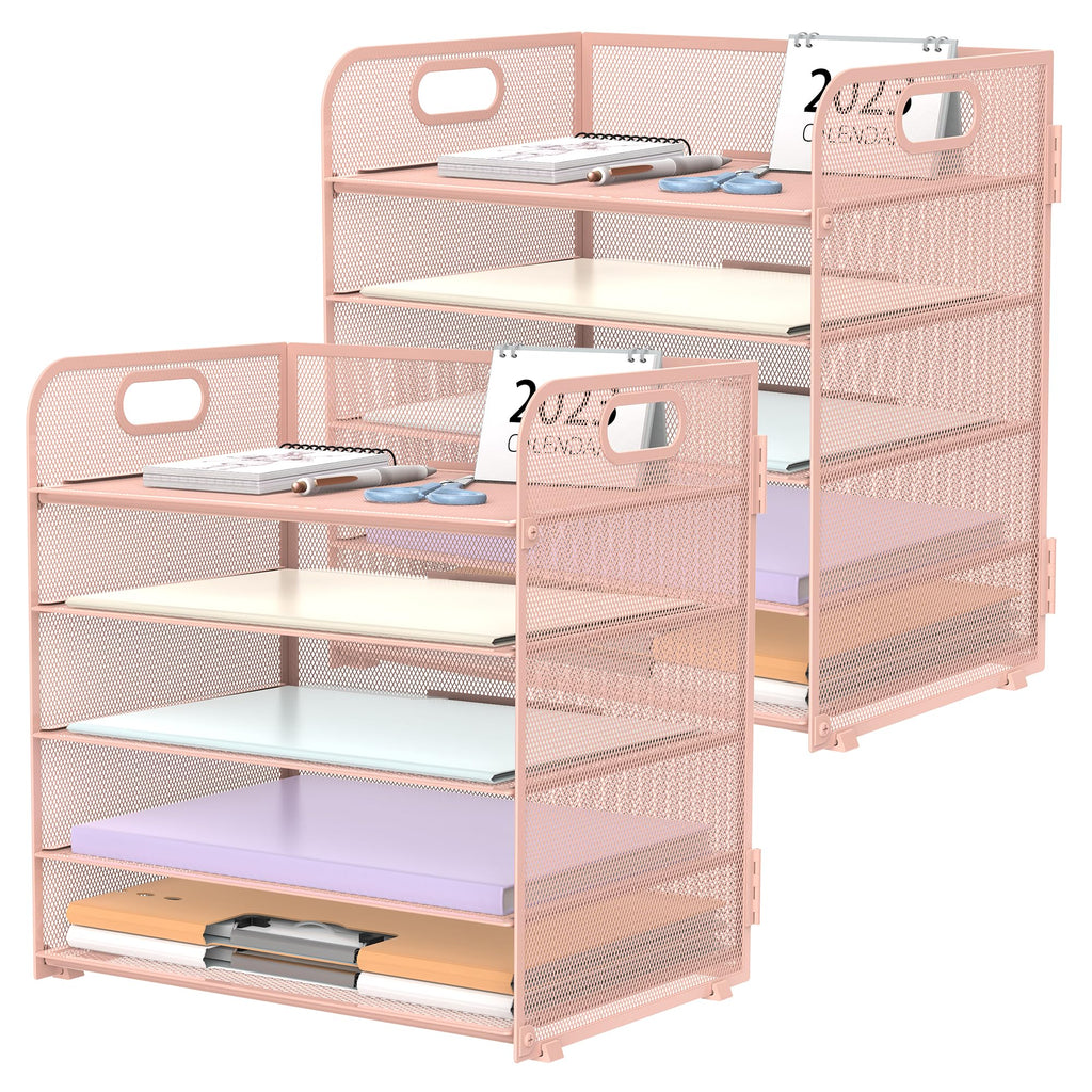 Supeasy 5 Trays Paper Organizer Letter Tray with Handle-Mesh Desk File Organizer,Black Paper Sorter Desk Organizer