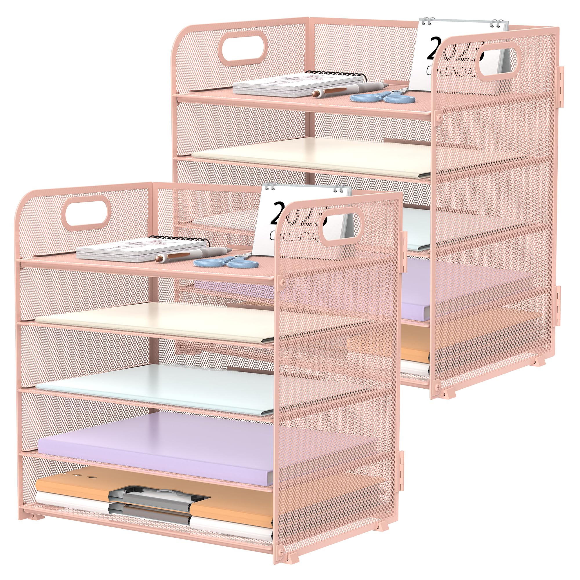 Supeasy 5 Trays Paper Organizer Letter Tray with Handle-Mesh Desk File Organizer,Black Paper Sorter Desk Organizer