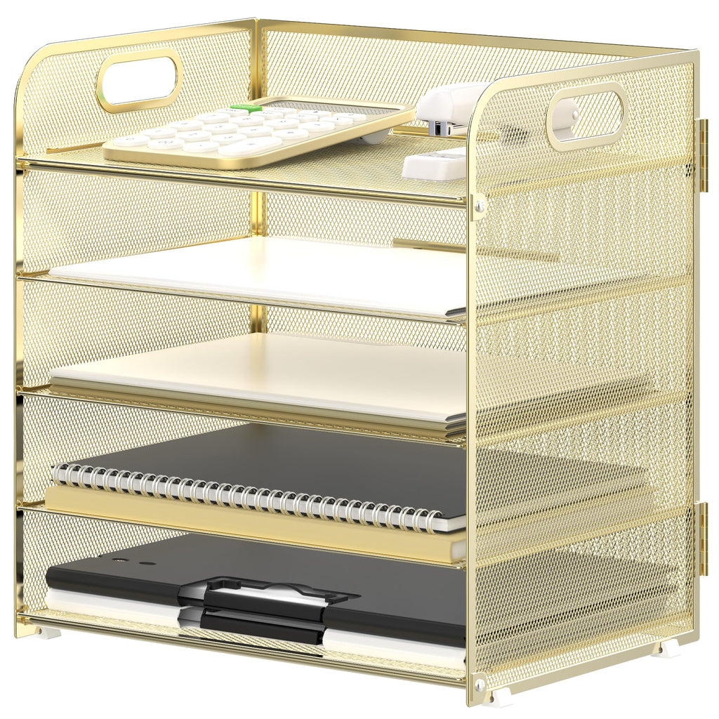 Supeasy 5 Trays Paper Organizer Letter Tray with Handle-Mesh Desk File Organizer,Black Paper Sorter Desk Organizer