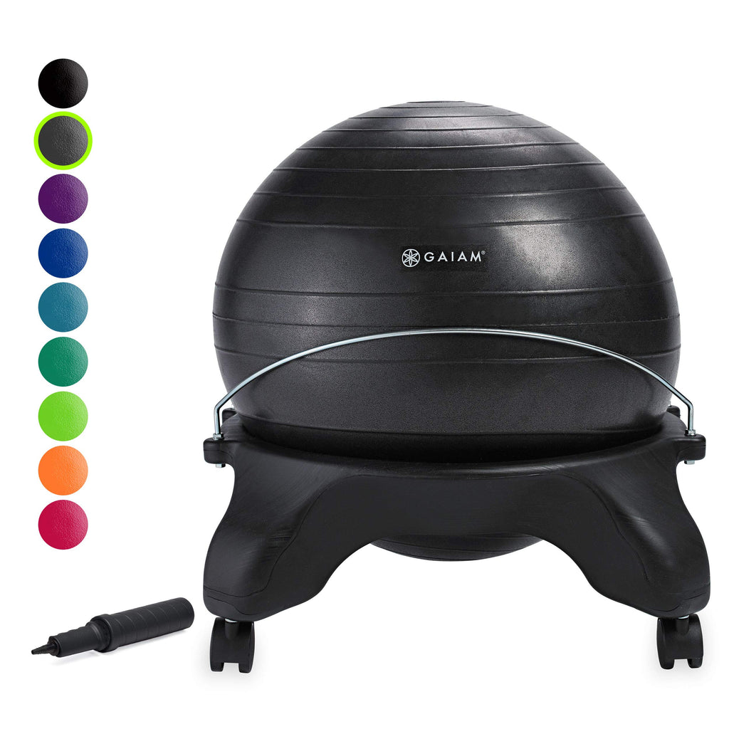 Gaiam Classic Balance Ball Chair – Exercise Stability Yoga Ball Premium Ergonomic Chair for Home and Office Desk with Air Pump, Exercise Guide and Satisfaction