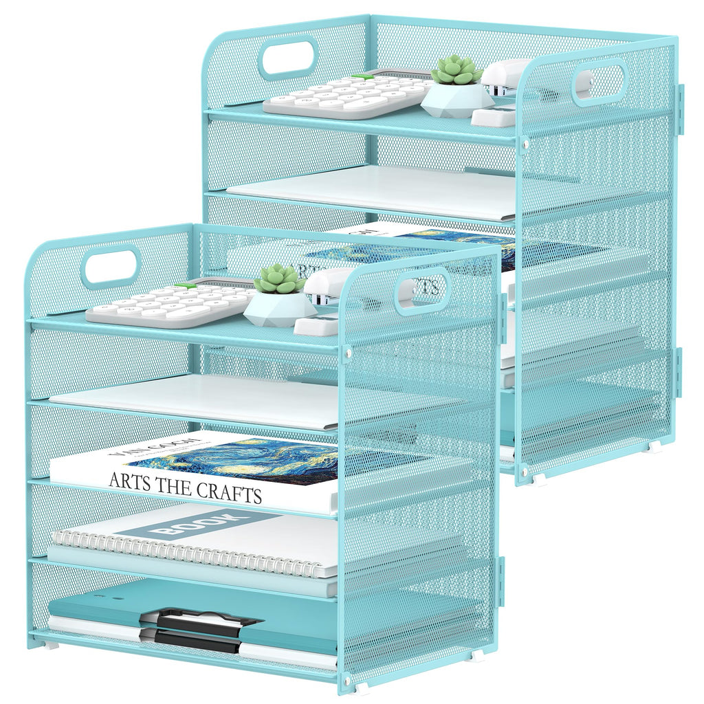 Supeasy 5 Trays Paper Organizer Letter Tray with Handle-Mesh Desk File Organizer,Black Paper Sorter Desk Organizer
