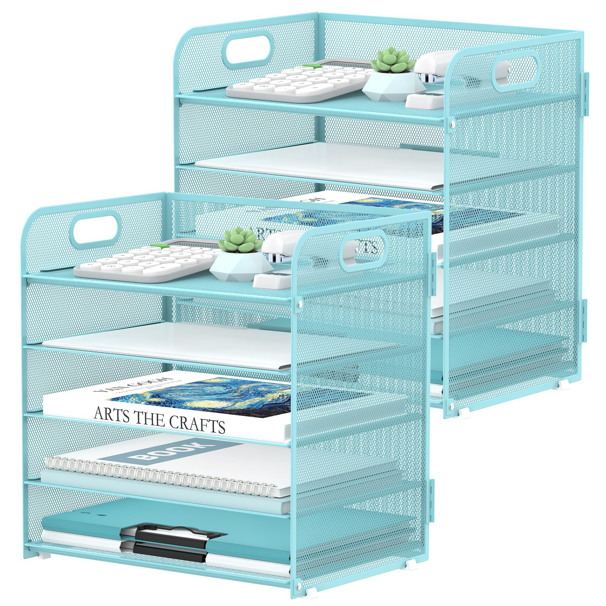 Supeasy 5 Trays Paper Organizer Letter Tray with Handle-Mesh Desk File Organizer,Black Paper Sorter Desk Organizer