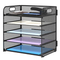 Supeasy 5 Trays Paper Organizer Letter Tray with Handle-Mesh Desk File Organizer,Black Paper Sorter Desk Organizer