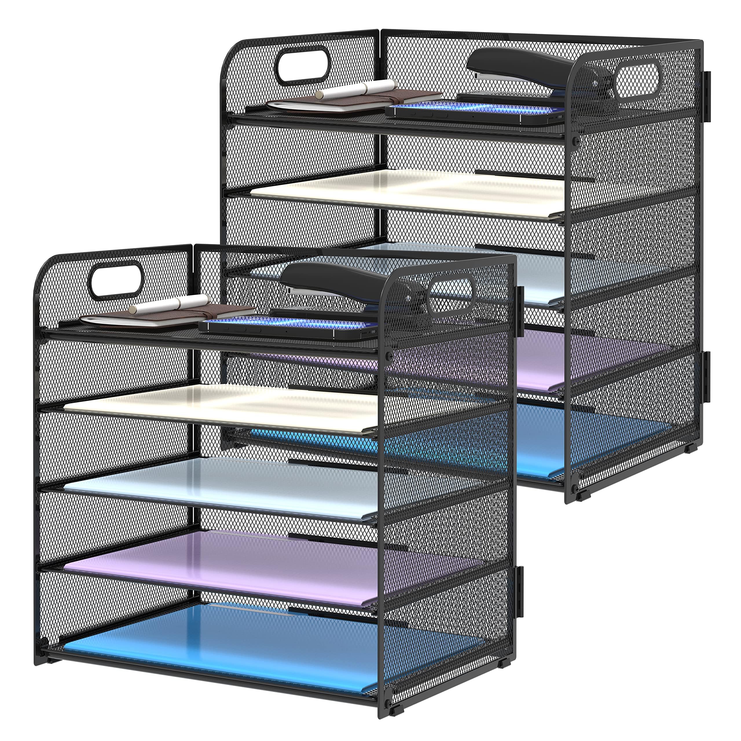 Supeasy 5 Trays Paper Organizer Letter Tray with Handle-Mesh Desk File Organizer,Black Paper Sorter Desk Organizer
